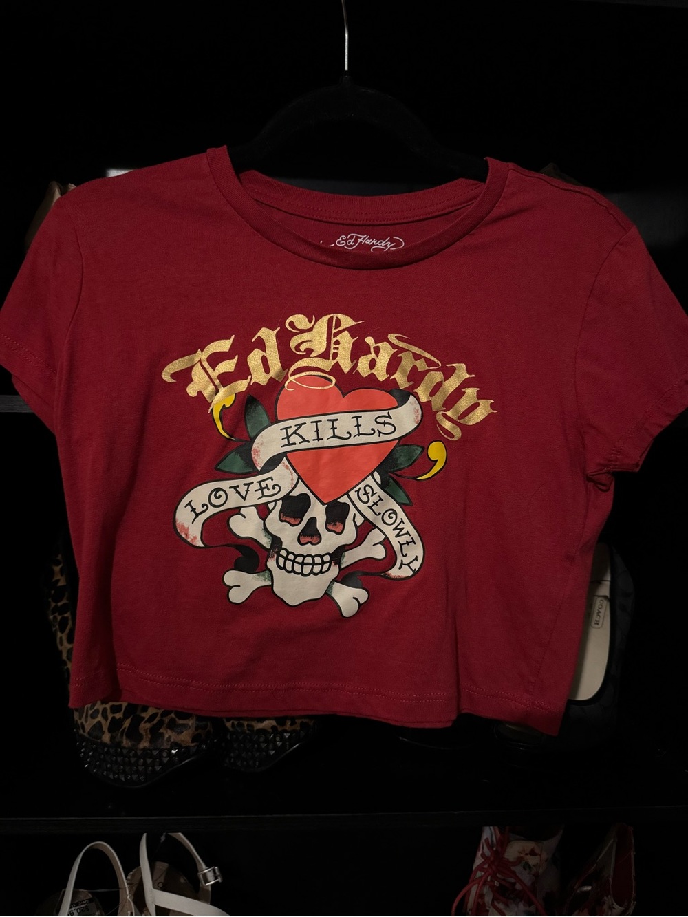Ed Hardy Red Short Sleeve Tattoo Heart & Skull Graphic Tee